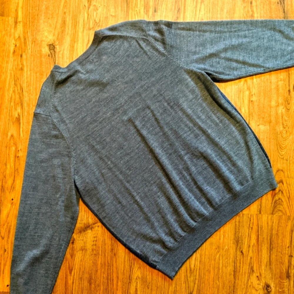 David Taylor Men's V-neck Lightweight Sweater Color Block Stripe Blues Gray XL